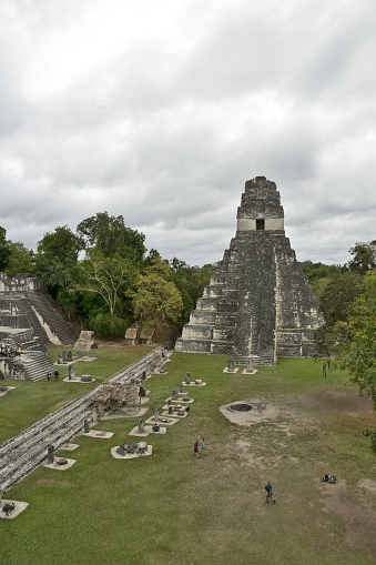 Tikal, Guatemala, Central America: National Park, UNESCO World Heritage. Grand Plaza with the North Acropolis and Temple/pyramid I (Great Jaguar Temple)