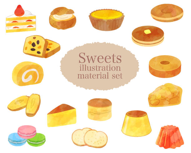 ilustrações, clipart, desenhos animados e ícones de conjunto de material de ilustração de doces / estilo analógico - pancake illustration and painting food vector