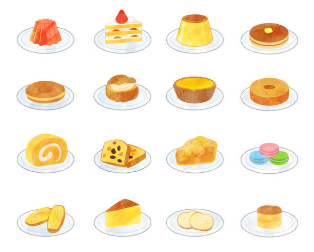 ilustraciones, imágenes clip art, dibujos animados e iconos de stock de conjunto de material de ilustración sweets / estilo analógico - pancake illustration and painting food vector