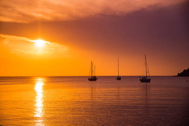 istock sunset over sea bay with yachts on background 1272935643
