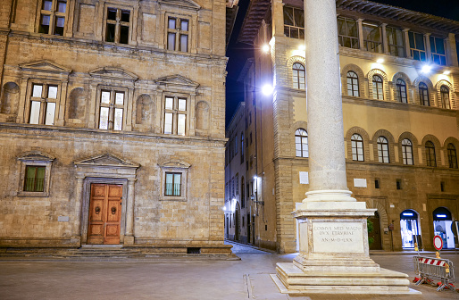 An evening view of Piazza della Santa Trinita in the historic center of Florence