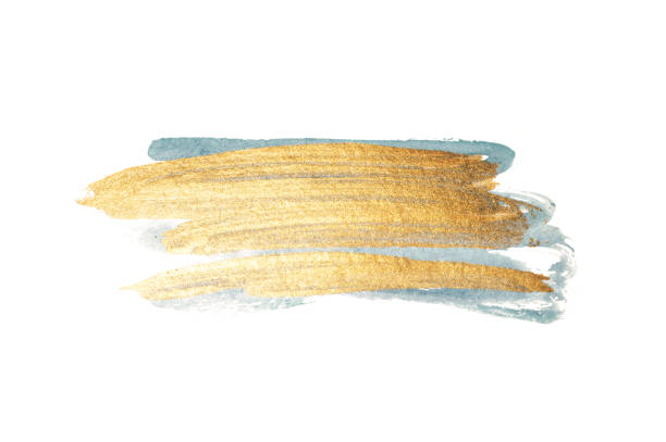 istock Abstract golden and blue watercolor stains on white background 1272936185