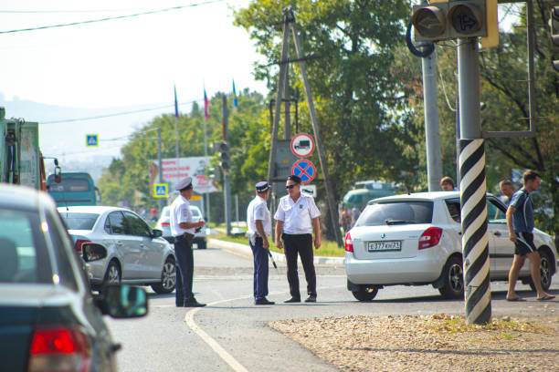 Anapa, Russia-08.21.2019: traffic police stop traffic violators at an intersection