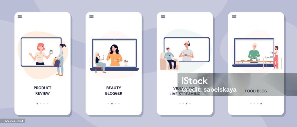 Tutorial App Pages Mobile App Pages Screens With Online Video Tutorials A Set Of Vector ...
