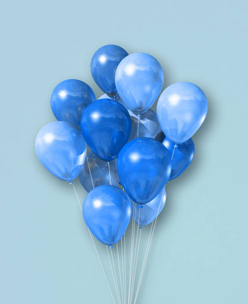 istock Cyan air balloons group on a light blue background 1272941692