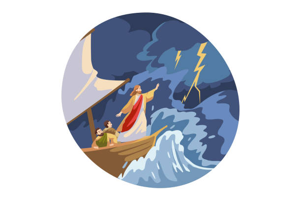 biblia, chrześcijaństwo, religia, koncepcja ochrony - ship storm thunderstorm water stock illustrations