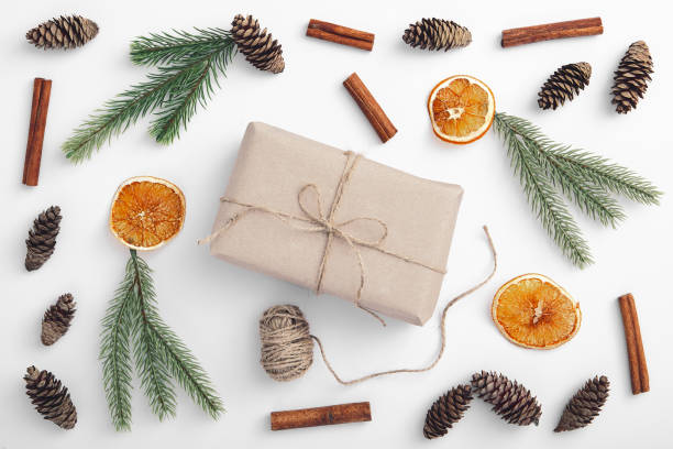 istock Still life with eco material. Craft paper gift 1272943556