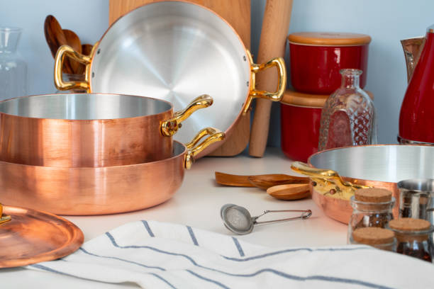 istock Close up of modern kitchen interior with copper cookware 1272947088