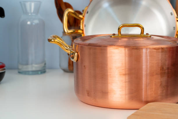 istock Clean cookware, utensils close up on table in modern kitchen 1272947163