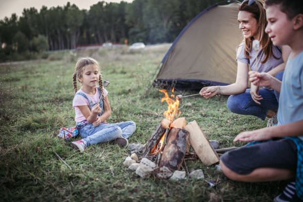 istock Mother and  children roasting marshmallows in campfire 1272949161