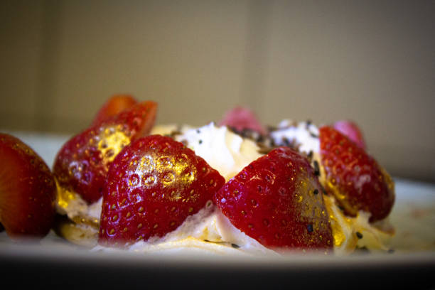 strawberries and cream on pancakes breakfast