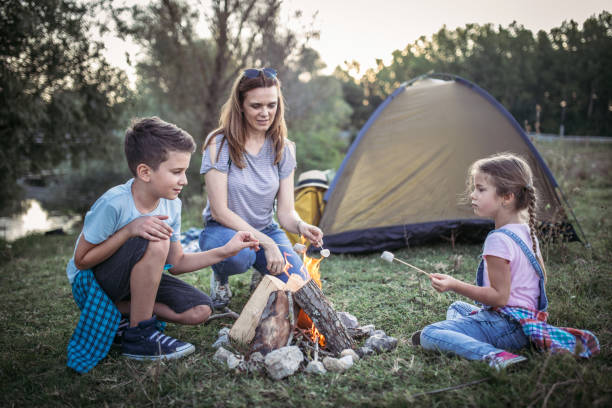 istock Mother and  children roasting marshmallows in campfire 1272949361