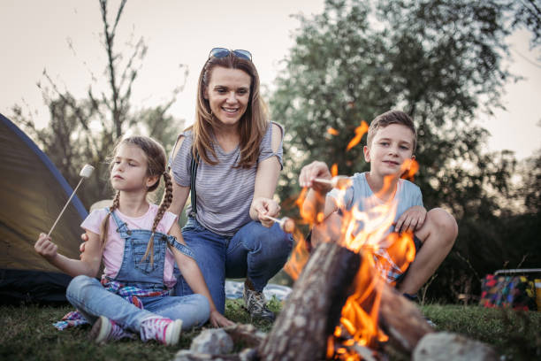 istock Mother and  children roasting marshmallows in campfire 1272949574