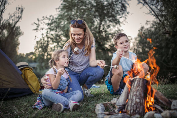 istock Mother and  children roasting marshmallows in campfire 1272949576