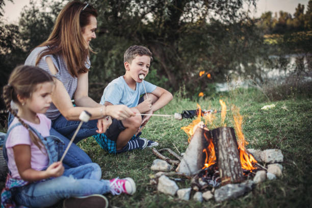 istock Mother and  children roasting marshmallows in campfire 1272949632