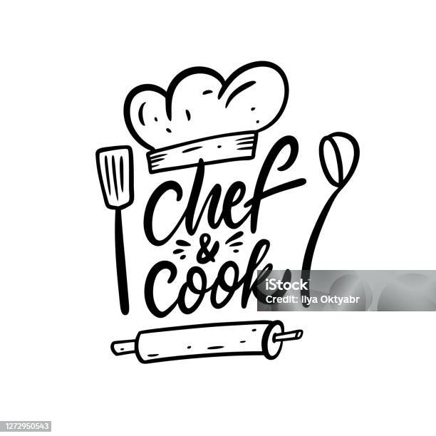 Creative Lettering Cook Chef And Cook Black Color Lettering Phrase Modern Calligraphy Vector ...