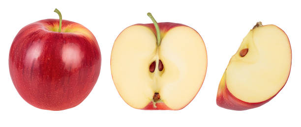 istock Red apple with half isolated on white background. Top view. Flat lay. Set or collection 1272955689