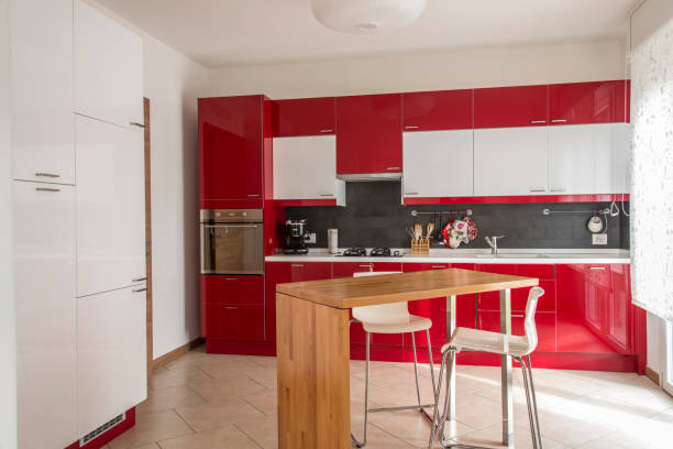 istock white and red modern kitchen and living room 1272956700