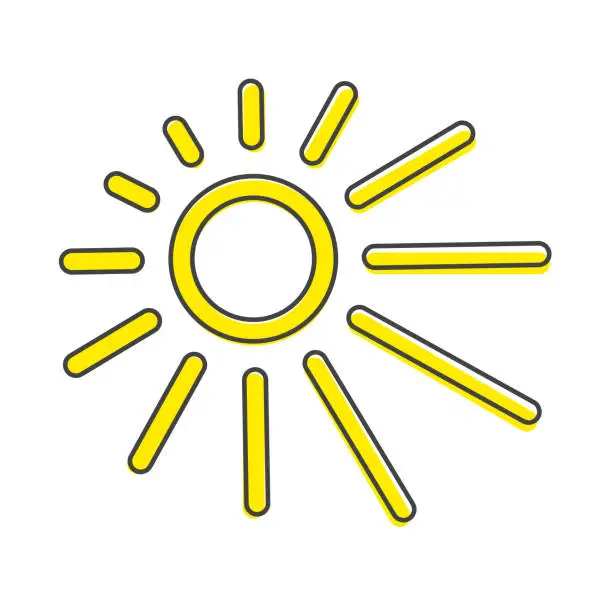Vector illustration of Sun Vector Icon. A symbol of the sky, good weather cartoon style on white isolated background.