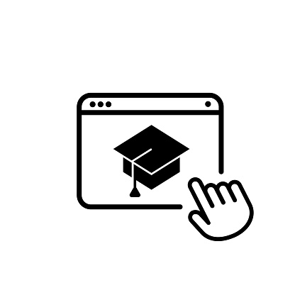 Online education icon. E learning online at home. Distance school. Vector on isolated white background. EPS 10.