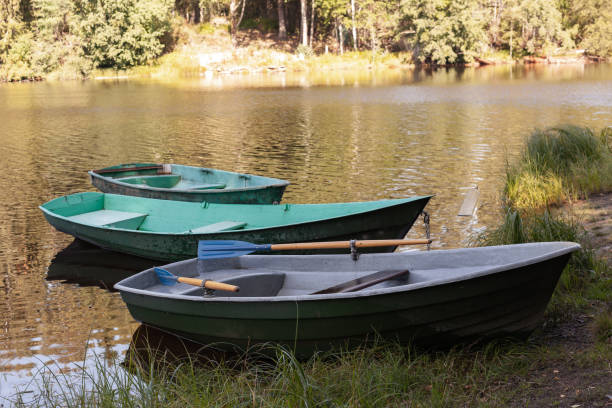 istock Three small rowboats are moored at coast 1272961106