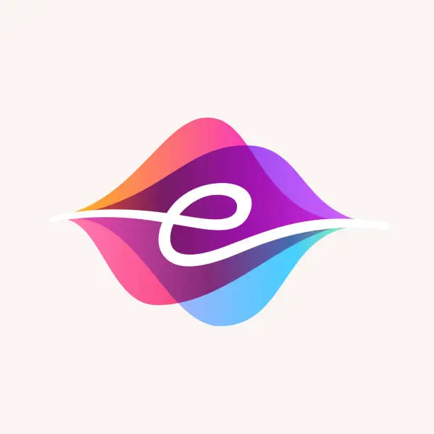Vector illustration of Letter E with transparency sound waves logo design concept.