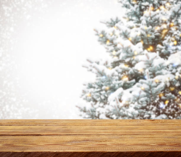 istock Christmas tree branches with frost outdoors ( wooden background) 1272965520