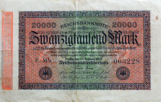 Vintage German 20.000 Marks Paper Money issued in 1923