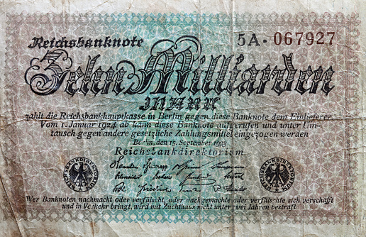 Vintage German Hyperinflation Paper Money issued in 1923