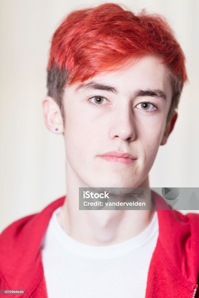 Teenage Lad With Dyed Red Hair Stock Photo - Download Image Now - Brown Eyes,  Color Image, Copy Space - iStock