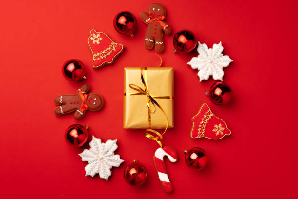 istock New Year background with festive decorations and gingerbread cookies 1272971886