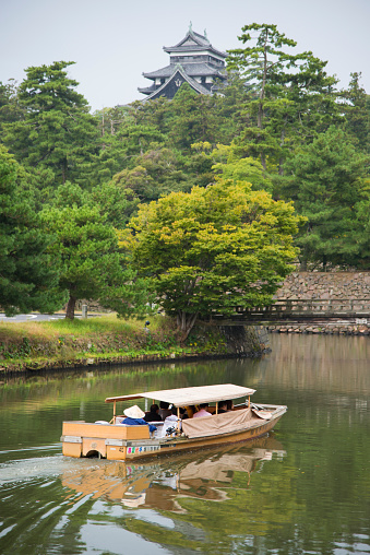 A pleasure boat for Matsue Castle and a moat in Matsue City.