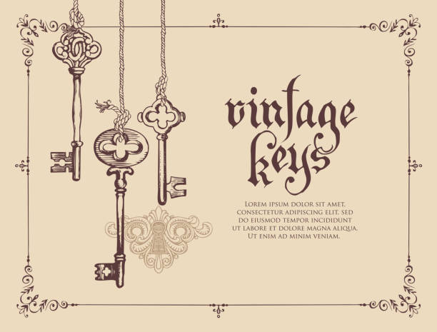 ilustrações, clipart, desenhos animados e ícones de banner retrô com teclas vintage e lugar para texto - vector fantasy elegance safety