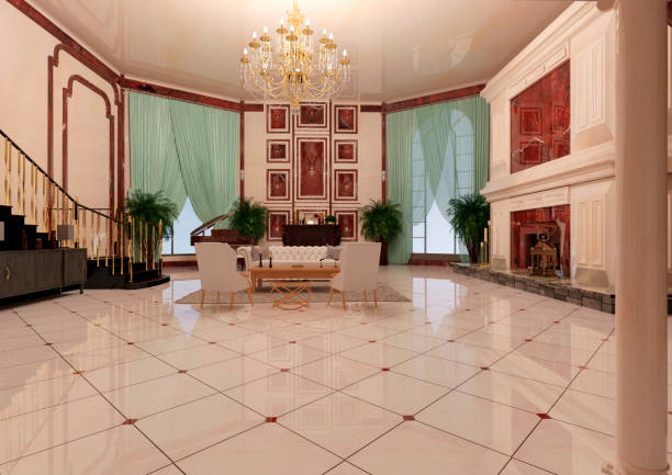 istock 3D illustration big foyer interior 1272977944