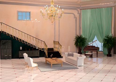 3D rendering of a luxury big foyer interior