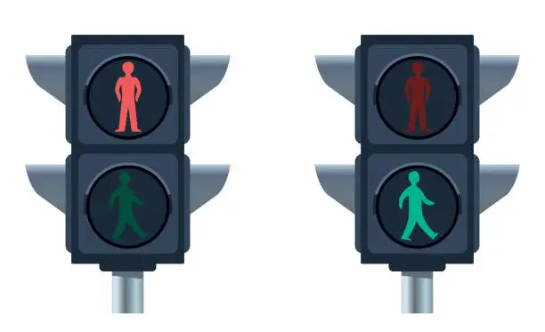 Vector illustration of Traffic lights at pedestrian crossing with red and green signs