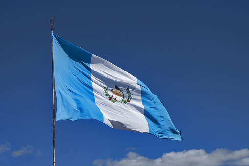 Guatemala City, Central America: national flag of Guatemala in the wind