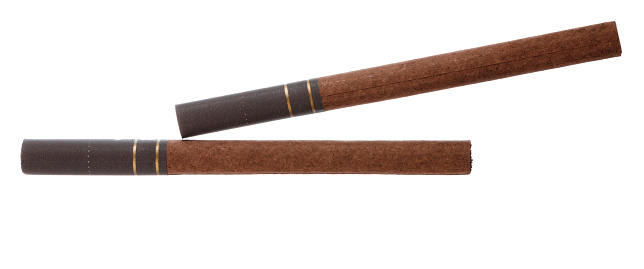 A single rolled cigar on a white background.