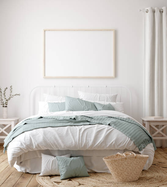 istock Mockup frame in bedroom interior background, Farmhouse style 1272986044