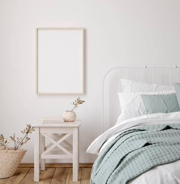 istock Mockup frame in bedroom interior background, Farmhouse style 1272986046