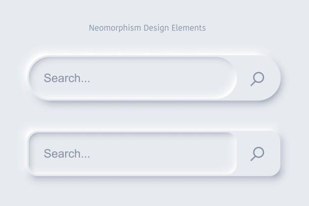 ilustraciones, imágenes clip art, dibujos animados e iconos de stock de conjunto de plantillas de formulario de barra de búsqueda de interfaz neomórfica - search button