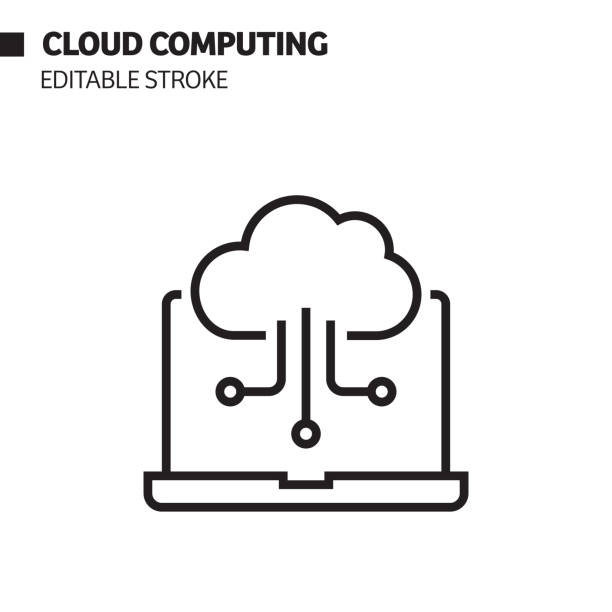 illustrazioni stock, clip art, cartoni animati e icone di tendenza di icona della linea di cloud computing, illustrazione del simbolo vettoriale del contorno. - cloud computing