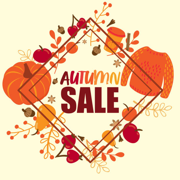 Autumn Sale cute banner flat vector cartoon illustration with fall leaves, autumn typography and Discount Sale text.Knitted sweater,pumpkin, pumpkin latte,cinnamon,apple,acorn,pear,clove,spice,foliage Autumn Sale cute banner flat vector cartoon illustration with fall leaves, autumn typography and Discount Sale text.Knitted sweater,pumpkin, pumpkin latte,cinnamon,apple,acorn,pear,clove,spice,foliage knitted pumpkin stock illustrations