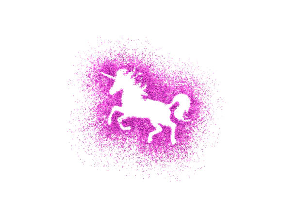 Unicorn shape on pink glitter over white background