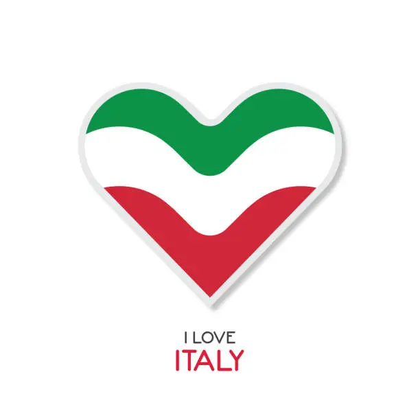 Vector illustration of Love Italy emblem with heart in national flag color stock illustration