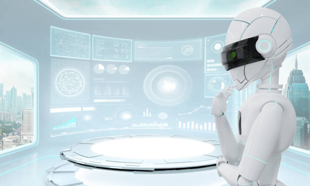 istock Ai Robot thinking with compute in futuristic lab 1272995875