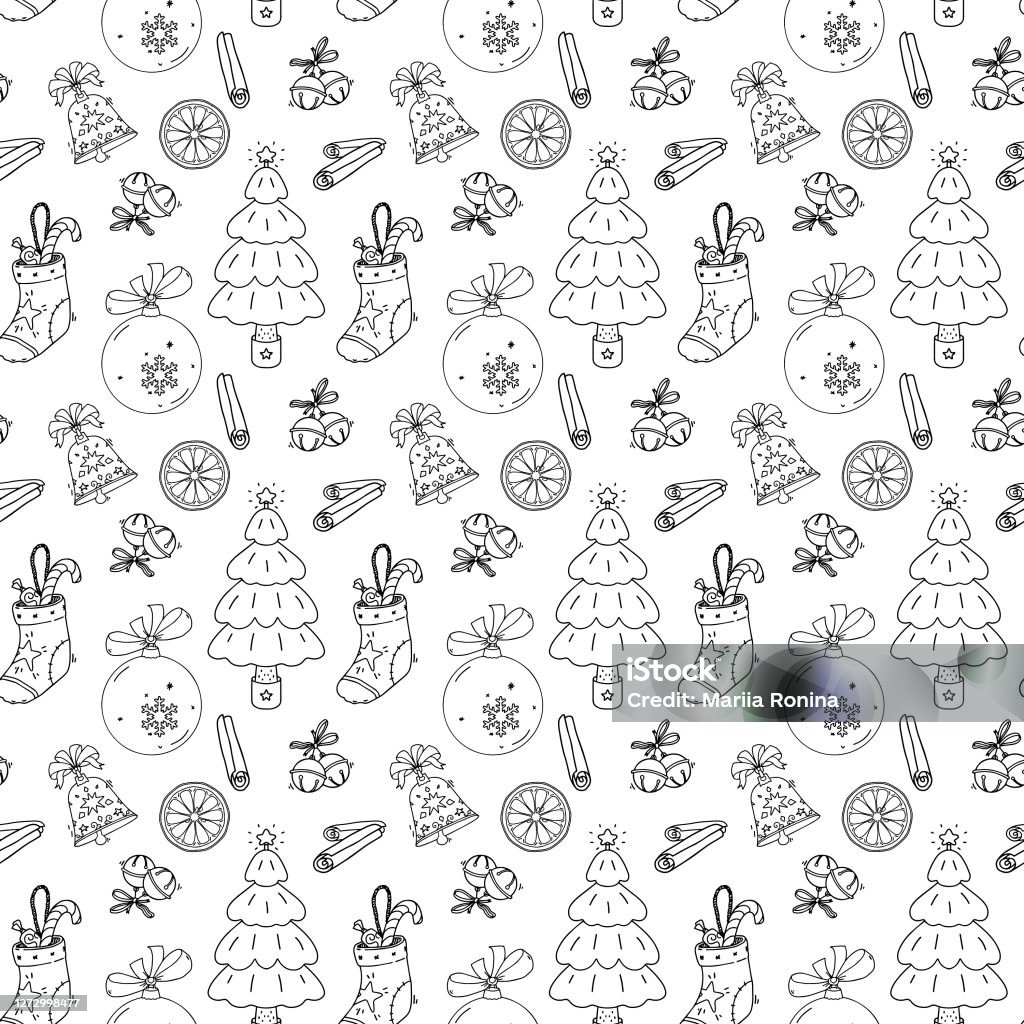 New Year Line Pattern 2 Stock Illustration - Download Image Now - Bell ...