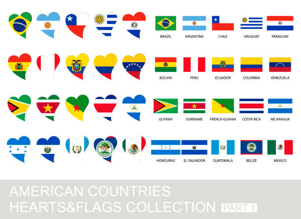американские страны установить, сердца и флаги, часть 1 - argentina honduras stock illustrations