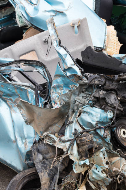 istock Close-up, light blue car was demolished. 1273003627