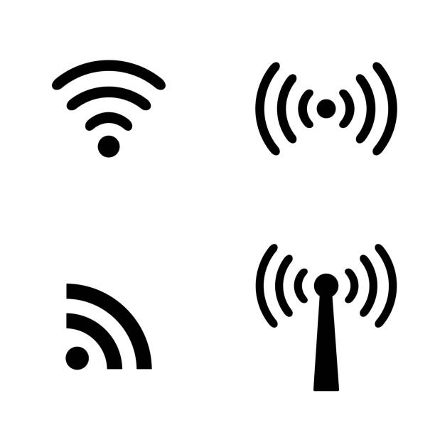 illustrazioni stock, clip art, cartoni animati e icone di tendenza di set di icone wireless - radio wave wireless technology wave pattern computer network